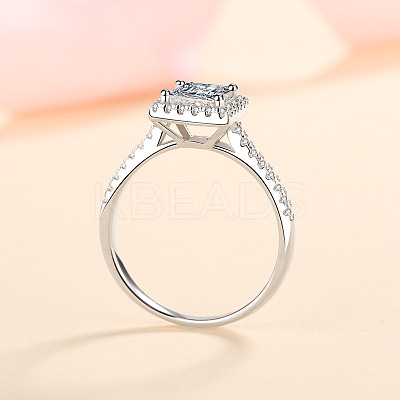 Square Rhodium Plated 925 Sterling Silver Pave 6.5x3.9mm Moissanite Finger Rings for Women WG02E28-08-1