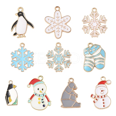 10Pcs 10 Styles Winter Themed Alloy Enamel Pendants ENAM-YW0005-21-1