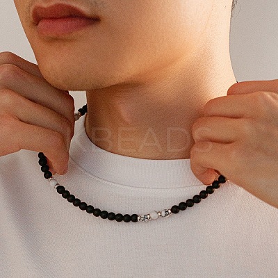 6MM Round Natural Howlite and Frosted Black Stone Beaded Necklaces for Men LS-FQ0489-3-1