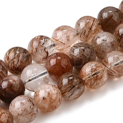 Natural Black Gold Rutilated Quartz Beads Strands G-H093-B03-12mm-1