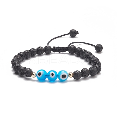 7Pcs 7 Color Natural Lava Rock & Lampwork Evil Eye Braided Bead Bracelets Set BJEW-JB08865-1