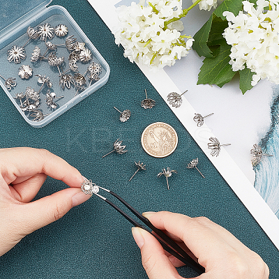 36Pcs 9 Style 304 Stainless Steel Stud Earring Settings STAS-UN0027-06-1