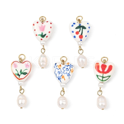 Handmade Porcelain & 304 Stainless Steel Pendants PALLOY-JF05559-1