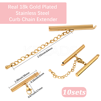 10 Sets Stainless Steel Curb Chain Extender STAS-BBC0008-21C-G-1