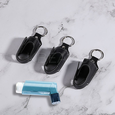 Asthma Inhaler Holder PU Leather Travel Handy Holder Keychain AJEW-WH0504-18-1
