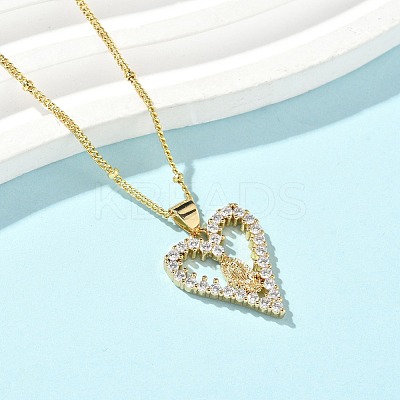 Brass Pave Clear Cubic Zirconia Heart Virgin Mary Pendant Necklaces for Women NJEW-D306-04G-A-1