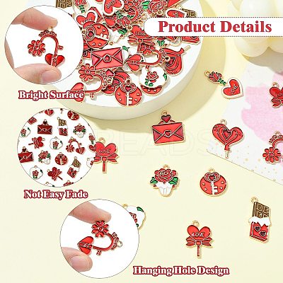 45Pcs 9 Styles Valentine's Day Theme Alloy Enamel Pendants FIND-CJ0003-80-1