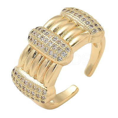 Brass Micro Pave Clear Cubic Zirconia Cuff Finger Rings for Women RJEW-B112-05G-1