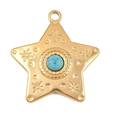 304 Stainless Steel with Synthetic Turquoise Pendants STAS-H253-01A-G-1