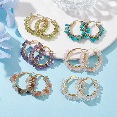Natural Gemstone Hoop Earring EJEW-JE05709-1