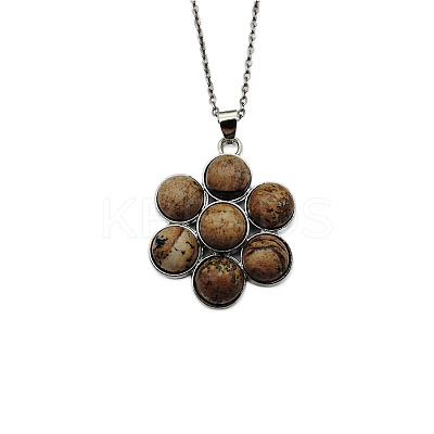 Natural Picture Jasper Flower Pendant Necklaces FO7861-9-1