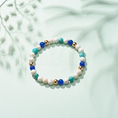 Natural & Synthetic Mixed Gemstome Round Beaded Stretch Bracelet for Women BJEW-JB08284-1
