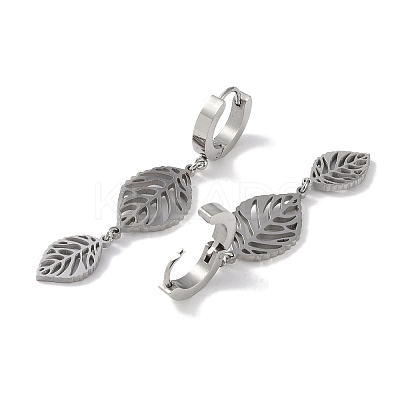 Non-Tarnish Hollow Leaf 304 Stainless Steel Dangle Earrings EJEW-L283-031P-1