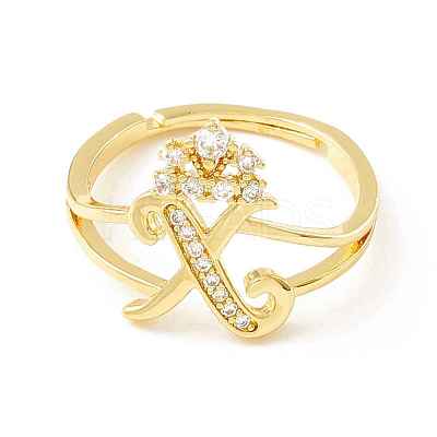 Clear Cubic Zirconia Initial Letter with Crown Adjustable Ring RJEW-M139-17X-1