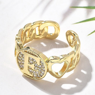 Brass Micro Pave Clear Cubic Zirconia Open Cuff Rings for Women RJEW-K289-02G-F-1