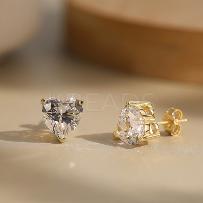 925 Sterling Silver Micro Pave Clear Cubic Zirconia Stud Earrings EJEW-G443-07G-1