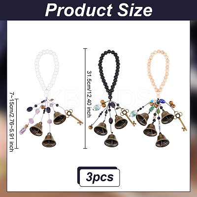Wood & Natural & Synthetic Gemstone Witch Bell Pendant Decoration for Door Knob HJEW-OC00014-1