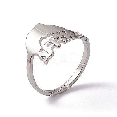 Non-Tarnish 201 Stainless Steel Africa Map Adjustable Ring for Women RJEW-C045-10P-1