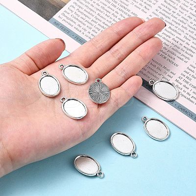 Tibetan Style Antique Silver Alloy Flat Oval Pendant Cabochon Settings LS-TIBEP-M022-36AS-1