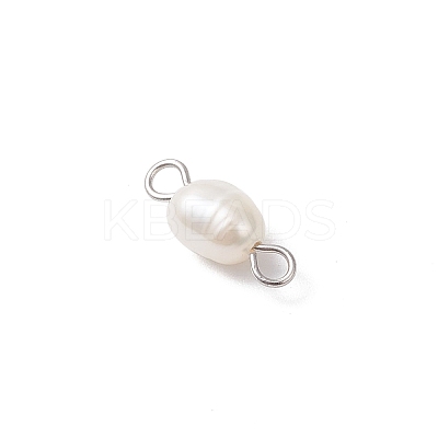 Natural Cultured Freshwater Pearl Rice Connector Charms PALLOY-JF04478-02-1