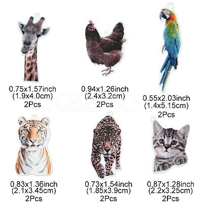 12Pcs 6 Styles Printed Opaque Acrylic Pendants SACR-FS0001-26-1