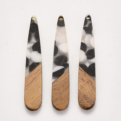 Transparent Resin & Walnut Wood Pendants X-RESI-S358-40-F01-1