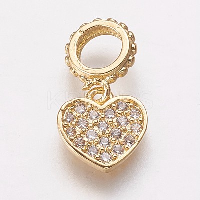 Brass Cubic Zirconia European Dangle Charms KK-P134-02G-1