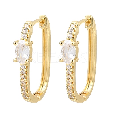 Rectangle Brass Micro Pave Clear Cubic Zirconia Hoop Earrings EJEW-D348-07G-1