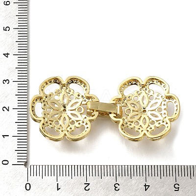 Rack Plating Flower Brass Micro Pave Clear Cubic Zirconia Fold Over Clasps KK-H512-05G-1