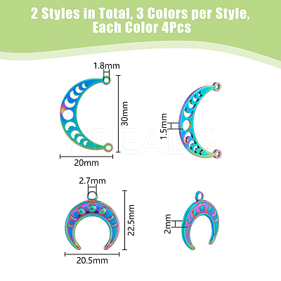 24Pcs 6 Style Ion Plating(IP) 304 Stainless Steel Pendants STAS-DC0014-20-1