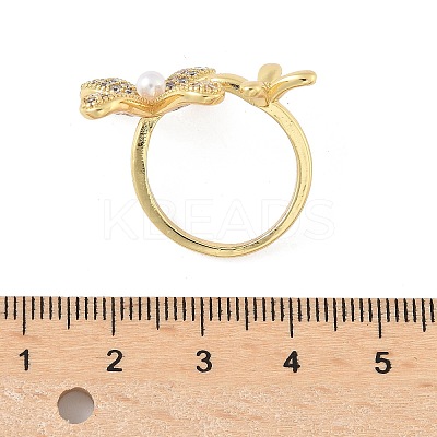 Brass Micro Pave Cubic Zirconia ABS Imitation Pearl Cuff Rings LS-RJEW-D307-02G-A-1