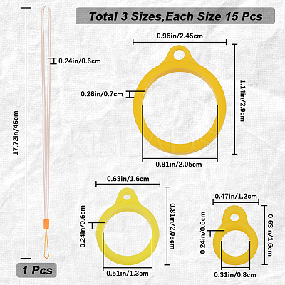 45Pcs 3 Style Silicone Rings with 1Pc Rubber Necklace Lanyard Anti-Lost Pendant Holder DIY-GF0008-18-1