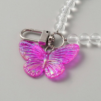 Acrylic Butterfly Hanging Beaded Keychain Wrist Bracelet Pendant Decoration HJEW-WH068-14C-1