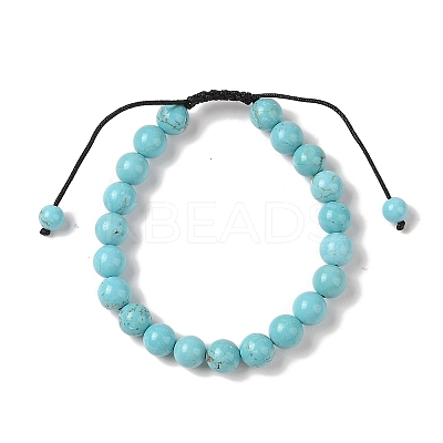 8mm Round Natural Crackle Turquoise Braided Bead Bracelets BJEW-C067-01B-10-1