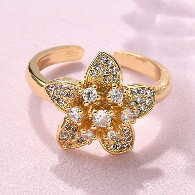 Brass Micro Pave Clear Cubic Zirconia Finger Rings RJEW-C120-29A-G-1