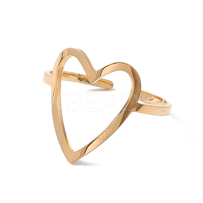 Hollow Out Heart 304 Stainless Steel Open Cuff Ring for Women RJEW-E073-07G-1