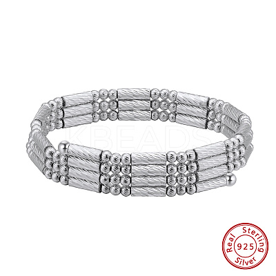 Adjustable 925 Sterling Silver Round Column Magnetic Beaded Necklaces for Women NJEW-A048-03P-1