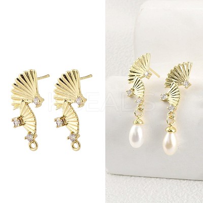 Brass Micro Pave Cubic Zirconia Stud Earring Findings LS-KK-K371-44G-1