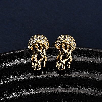 Brass Micro Pave Clear Cubic Zirconia Earrings EJEW-D328-03G-05-1