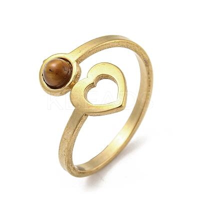 304 Stainless Steel with Natural Tiger Eye Ring Ion Plating(IP) RJEW-Z031-01B-02-1