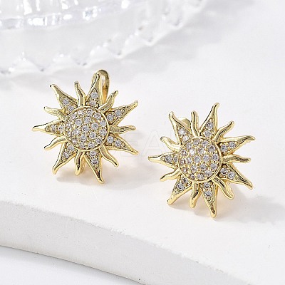 Sun Shape Clear Cubic Zirconia Hoop Earring X-EJEW-C002-10G-RS-1