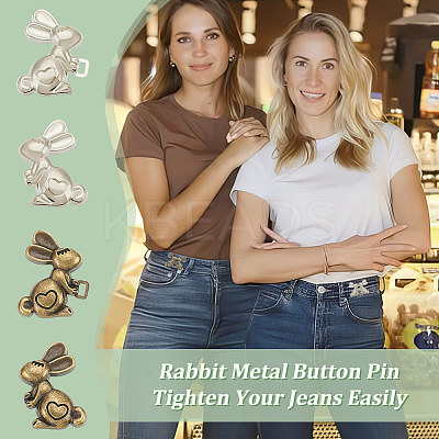 10 Sets 10 Colors Rabbit with Heart Spray Painted Alloy Adjustable Jean Button Pins DIY-FG0004-94-1