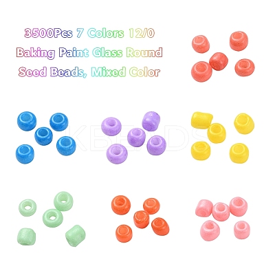 3500Pcs 7 Colors 12/0 Baking Paint Glass Round Seed Beads SEED-YW0001-26-1