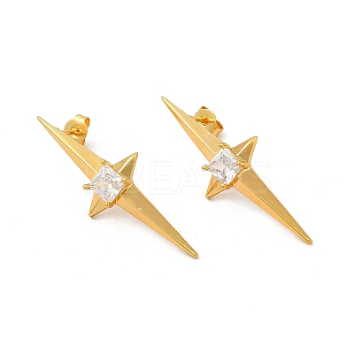 Clear Cubic Zirconia Star Stud Earrings EJEW-P221-21G-1