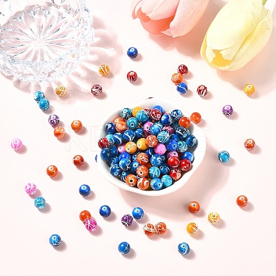 150Pcs Spray Painted Drawbench Acrylic Round Beads ACRP-YW0001-12A-1