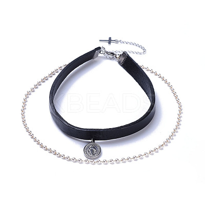 Cowhide Leather Cord Choker Necklaces NJEW-JN02391-1