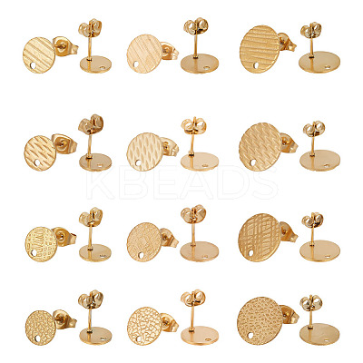 24Pcs 12 Style 304 Stainless Steel Ear Stud Findings STAS-AR0002-02G-1