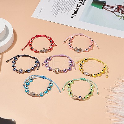 7Pcs 7 Style Resin Evil Eye Braided Bead Bracelets Set BJEW-JB08810-1