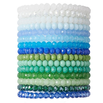 15 Colors Faceted Rondelle Glass Beaded Stretch Bracelet Sets BJEW-JB10698-1