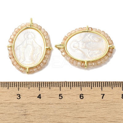 Rack Plating Brass Micro Pave Cubic Zirconia & Shell Pendants KK-G488-18G-1